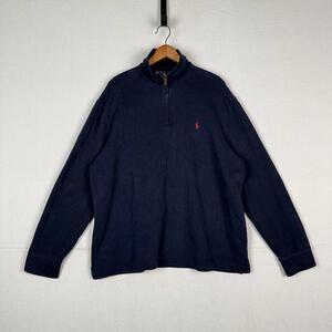 Vtg Polo Ralph Lauren Men's 1/4 Zip Pullover Sweater Navy Blue XL Made USA *Read